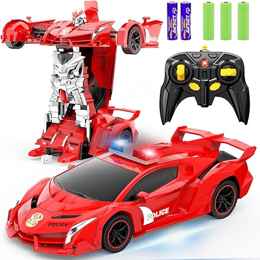 Transformer RC Cars, Single Button Press Transform into Police To Robot, 360 Degree Rotating & Drifting with Flashing Light, 2.4Ghz 1:18 Scale Transforming  Car Lambo Style - Toyigo