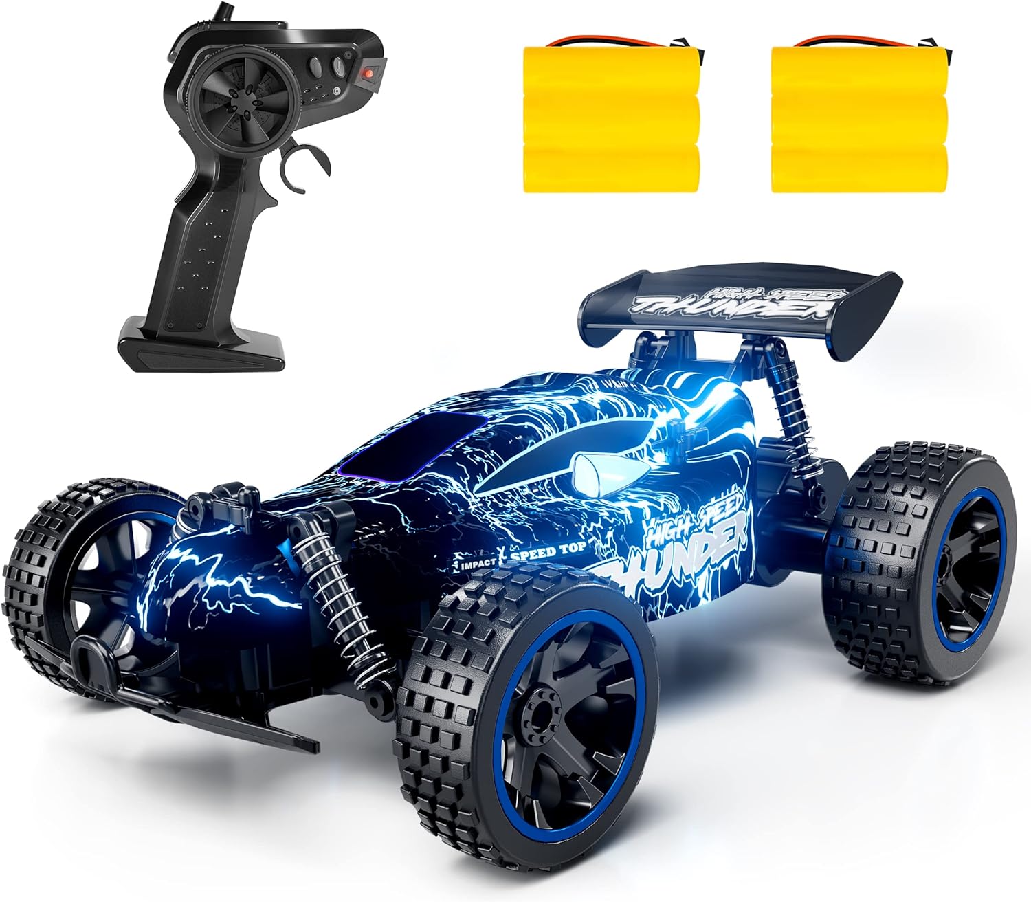 RC Car, Remote Control Car,  1:18 Scale RC Car with LED Lights, 2.4GHz 2WD All Terrain RC Car with 2 Rechargeable Batteries for 60 Min Play, 40 Mins Play, Gift for Boys and Girls - Toyigo