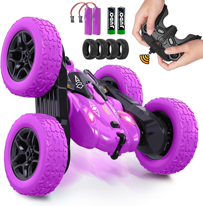 Stunt RC Cars, Remote Control Car,360 Flips Rotating, Double Sided RC Car with LED Lights, Rechargeable Electric 2.4Ghz All Terrain Drift Car Toys Birthday Gift for Kids 5-7 (Color As Pre Availability) - Toyigo