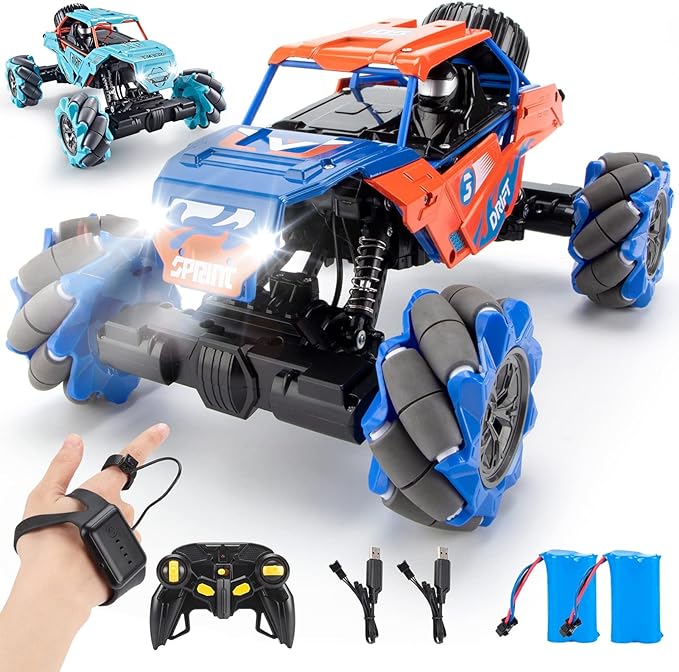 Remote Control Car,  360ø Rotating Hand Controlled Monster Truck All Terrains 14 Scale 4WD Metal Gesture Sensor RC Car, Stunt Car with Rechargeable Batteries Boys Gifts for Kids - Toyigo