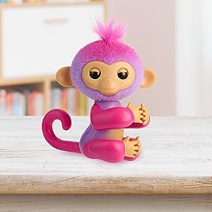 Cute Fingers walk Interactive Baby Monkey Reacts to Touch, 70+ Sounds & Reactions, Harmony (Pink)