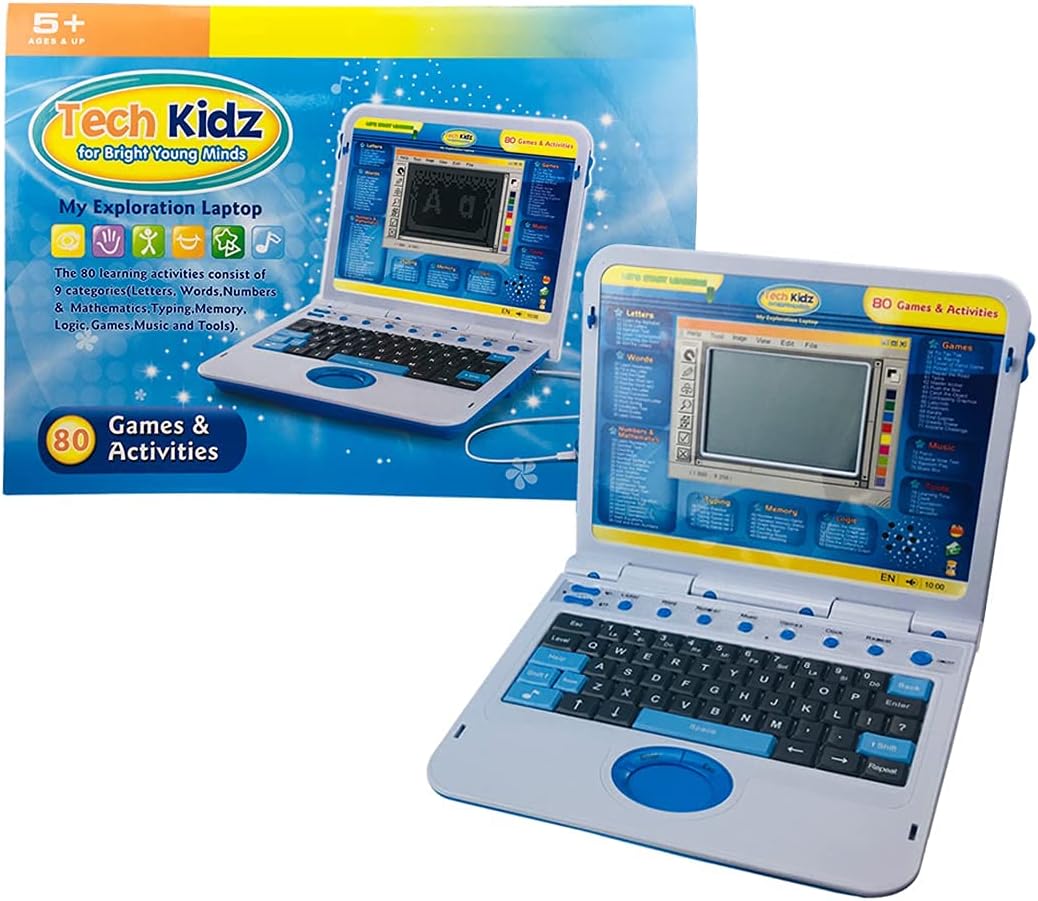 Exploration Toy, Educational Learning Laptap, 80 Challenging Games and Activities, Interactive Learning Computer Included LCD Screen, Keyboard and Mouse  for Kids, Ages 5-10