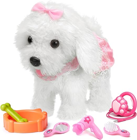 Walking Barking Toy Dog with Remote Control Leash, Plush Puppy Electronic Interactive Toys for Kids, Shake Tail, Pretend Dress Up Realistic Stuffed Animal Dog Age 3 4 5+ Years Old