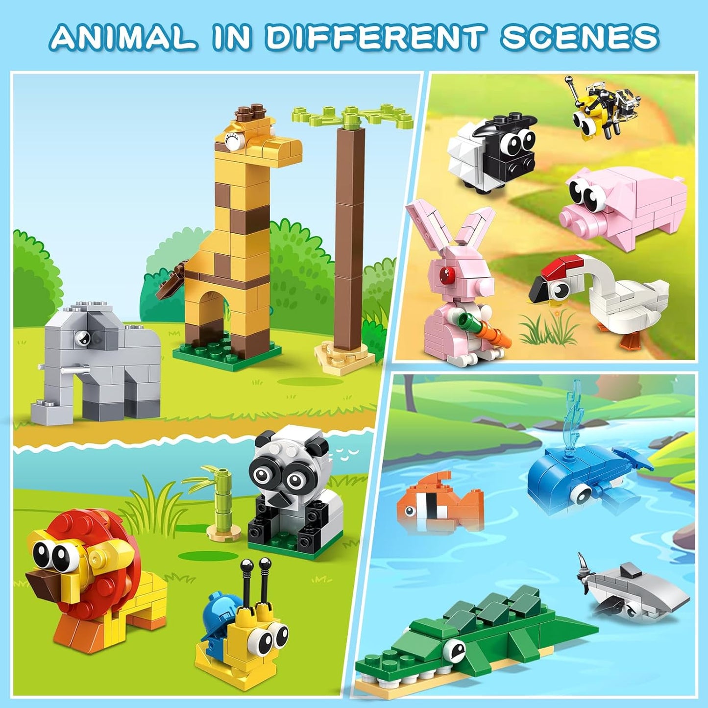 Animal Block Toys, 12 Pack, 20 Pack, Animals Building Blocks Toy,  for Easter Gifts Goodie Bags Stocking Stuffer Classroom Prizes Building Set, Valentines Day Birthday Gift for Boys Girls Ages 6-12+