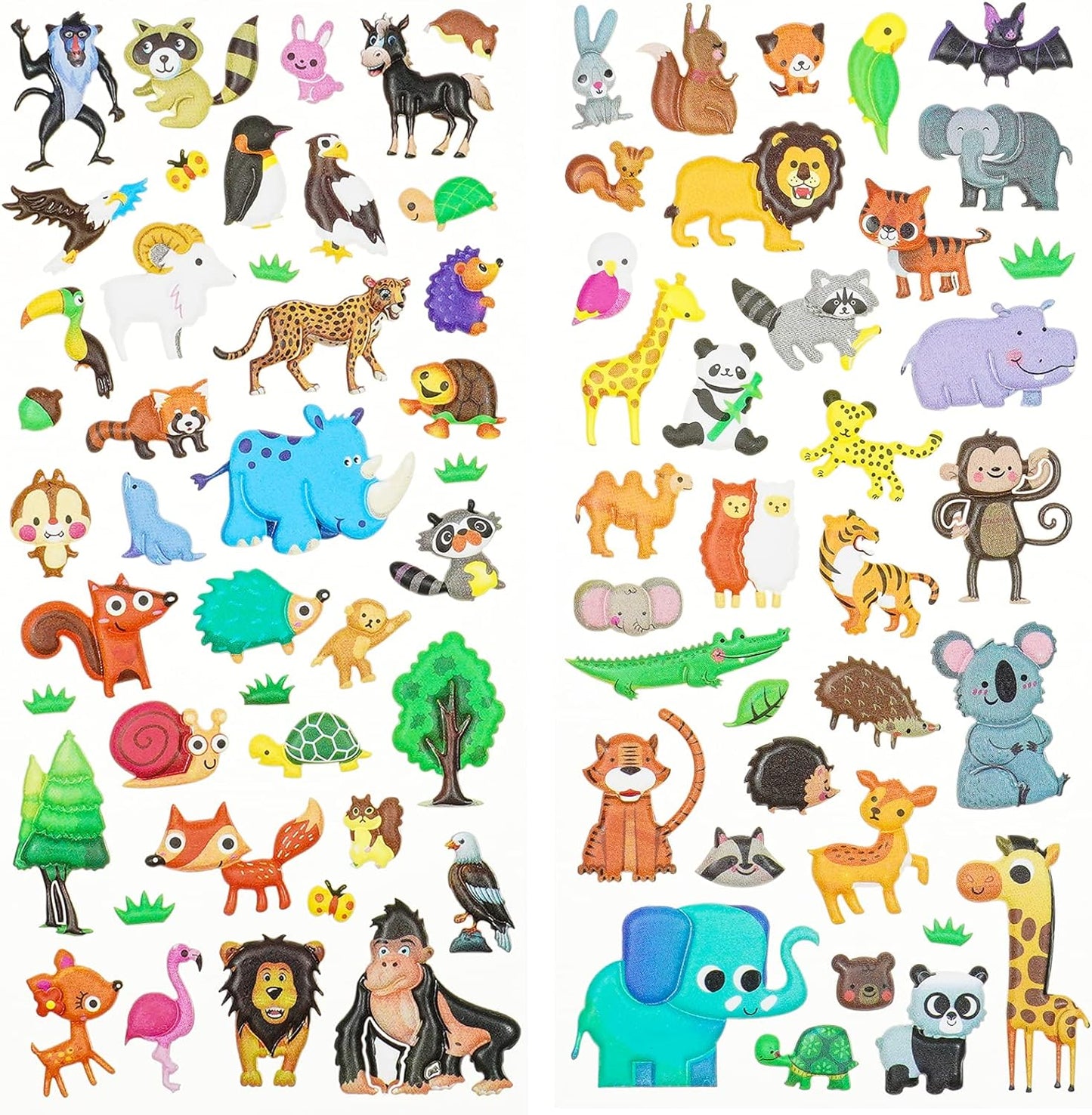 3D Puffy Stickers, Resuable Sticker for Toddler, Boys, Girls 4 Sheets for Kids, Mother Child Animals, Dogs, Cats, Elephant, Giraffe, Monkey, Sheep, Panda, Koala, Rabbit (Zoo)