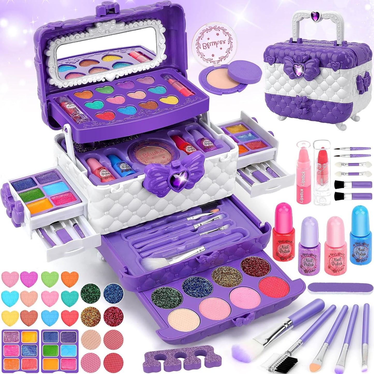 Kids Makeup Kit for Girl, Washable Kids Makeup Kit Girl Toys, Real Little Girls Makeup Kit for Kids 4-12, Children Princess Play Makeup Set, Birthday Gift Christmas Toys for Girls 4 5 6 7 8 9 Year Old