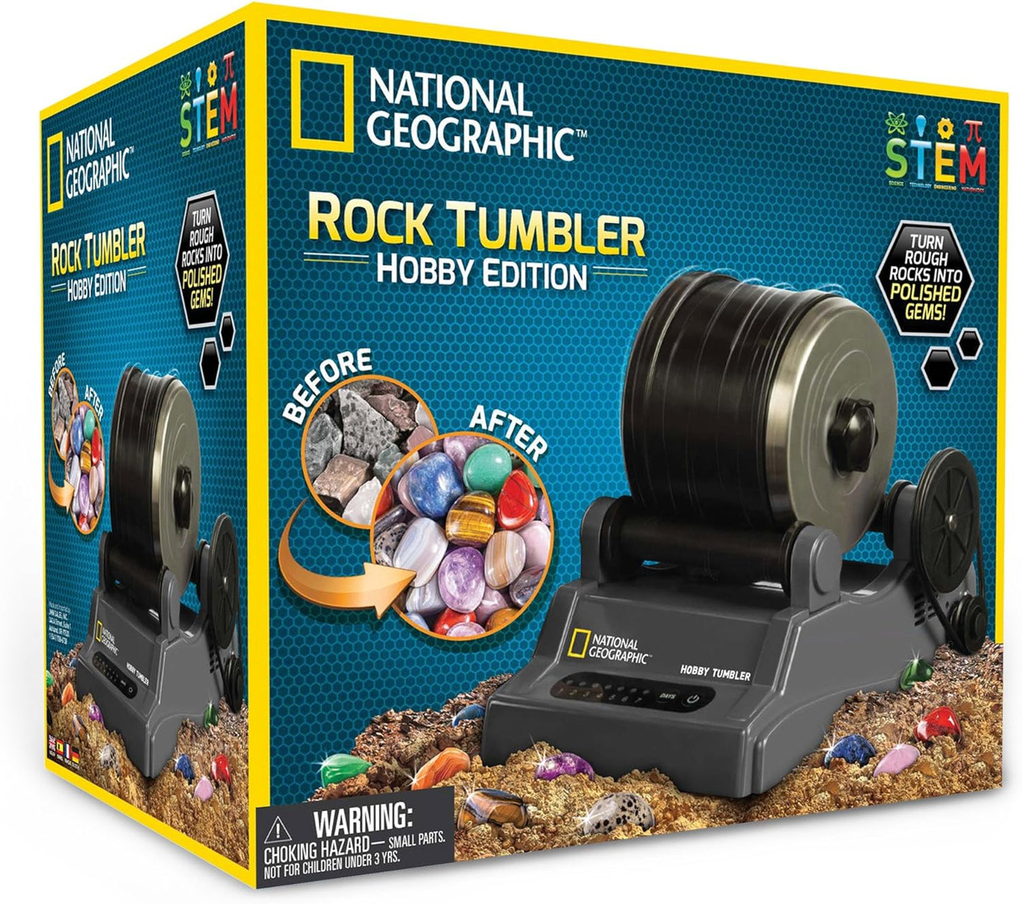 Rock Tumbler Kit, Rock Polisher, Hobby Edition Includes Rough Gemstones, Great STEM Science Kit for Geology Enthusiasts,  and 4 Polishing Grits, for Kids and Adults - Toyigo