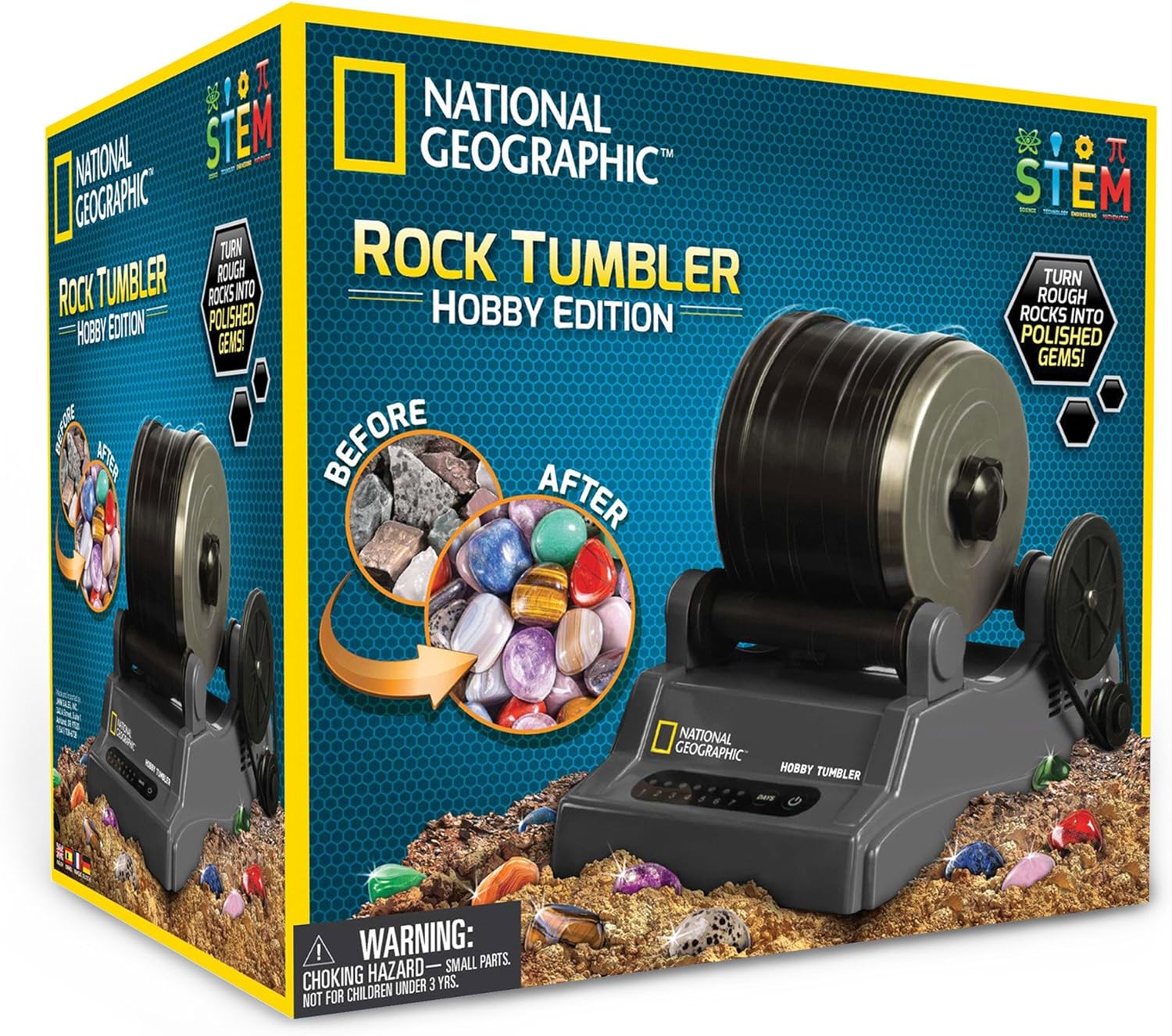 Rock Tumbler Kit, Rock Polisher, Hobby Edition Includes Rough Gemstones, Great STEM Science Kit for Geology Enthusiasts,  and 4 Polishing Grits, for Kids and Adults - Toyigo