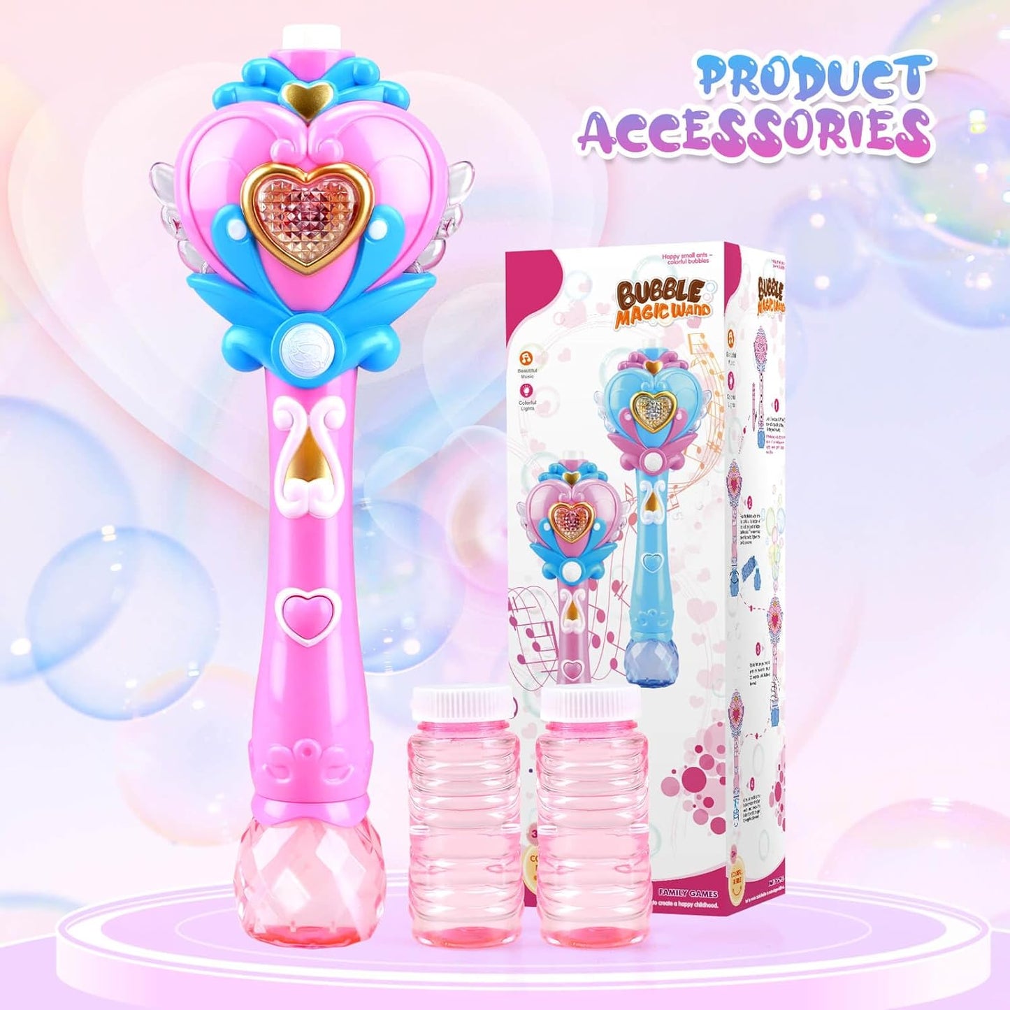 Toys for Girls: Princess Toy Bubble Wand, Birthday Gifts for 3 4 5 6 7 8 Years Old Girl, Bubbles Machine Fairy Wands for Kids Light Up with Bubble Solution, Toddler Girl Toys Age 4-5