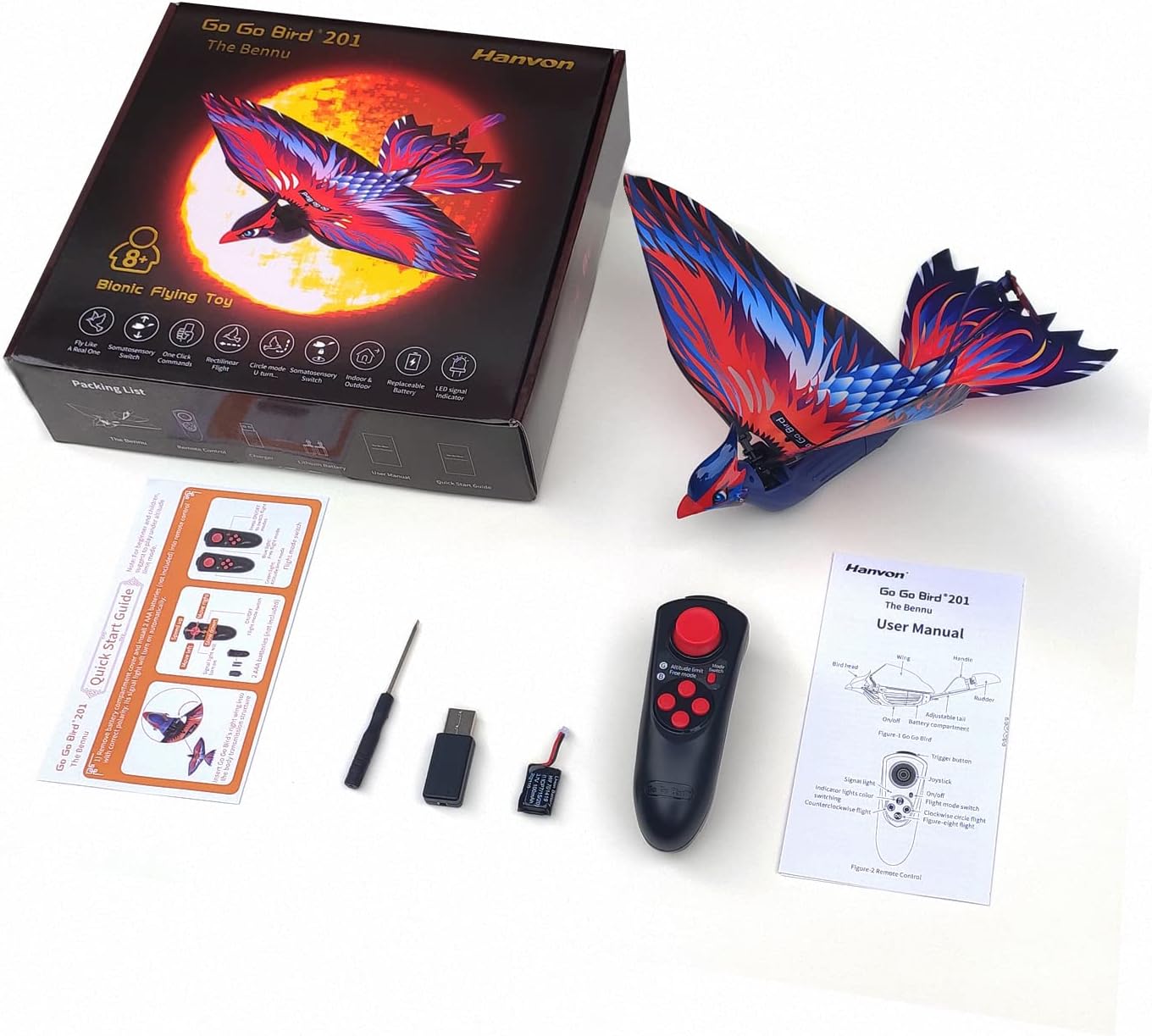 2.4G Remote Control Bird Toy, RC Bird Bionic Flying Bird, 6-axis Gyro RC Bird, Fabric Single Wing Lifting Design, Easy Indoor Outdoor RC Toy for Kids - Toyigo