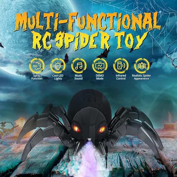 Remote Control Spider, Realistic Robot Spider with Spray and Lights, RC Big Boy Toys, Gifts for Kids, Easter Birthday Party Joke Pranks, Bot Black Widow Spider Real with Music Effect - Toyigo