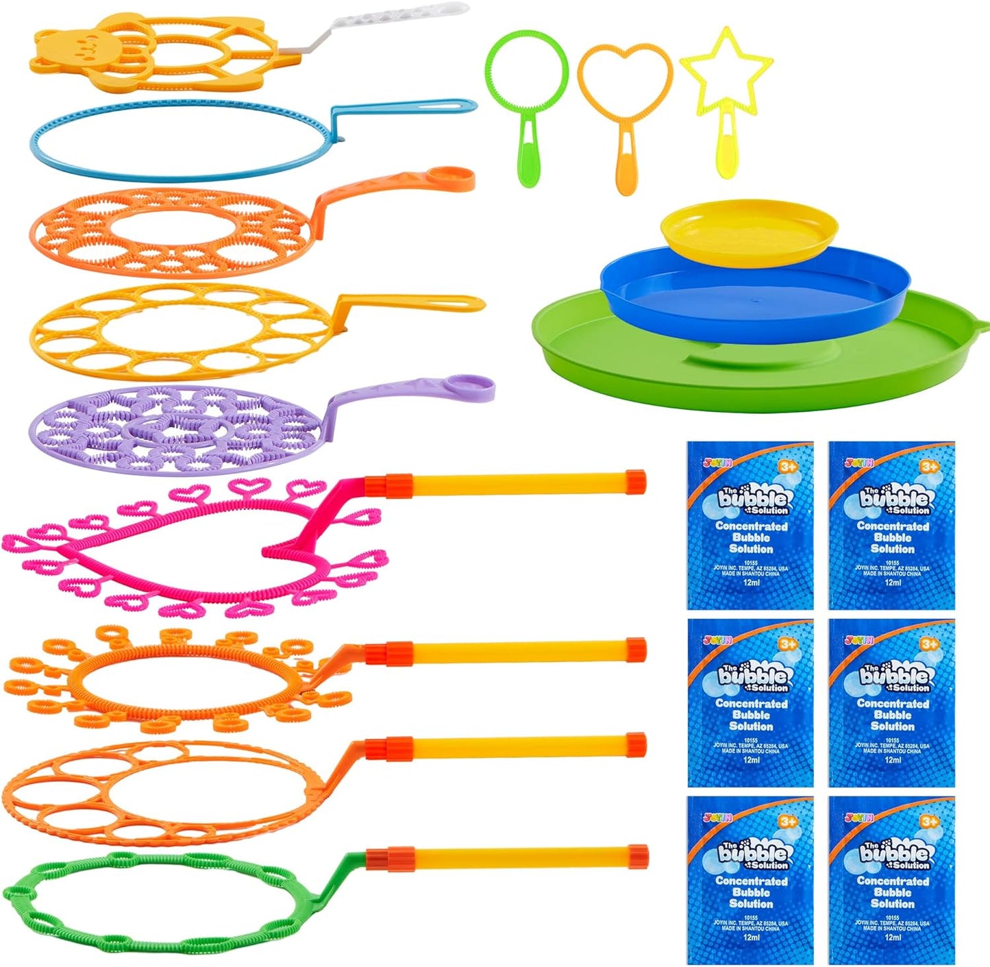 Big Bubble Wands Set with with Tray, 21" Giant Bubble Wands Bulk for Kids, Summer, Outdoor Play Period & Birthday Party & Games, 6 Pcs Bubble Solution Suitable, Suitable for All Age People