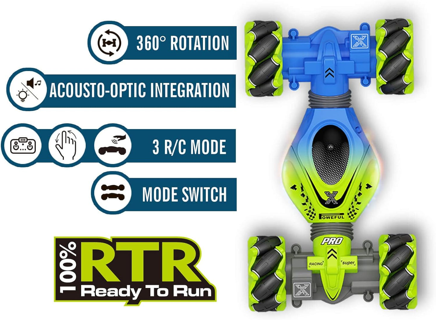 RC Stunt Car Toys, 2.4GHz 4WD Gesture Sensing RC Stunt Car, Drift Hand Controlled Remote Control Twist Cars, Offroad 360ø Rotation with Lights Music Birthday Gifts Kids Adults - Toyigo