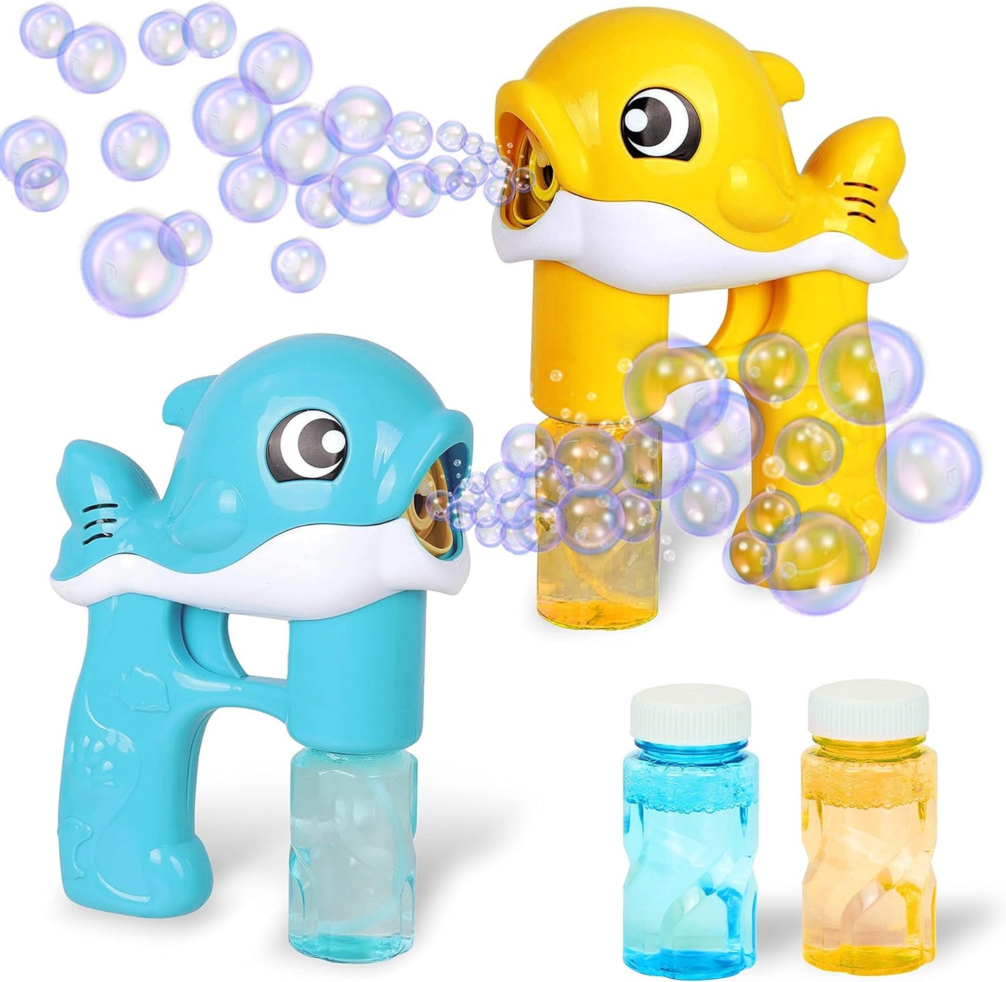 2 Bubble Guns Kit, Whale Automatic Bubble Maker, Blower Machine with 4 Bubble Solutions for Kids, Bubble Blaster, Summer Toy, Birthday, Outdoor & Indoor Activity, Easter, Valentine Party Favors