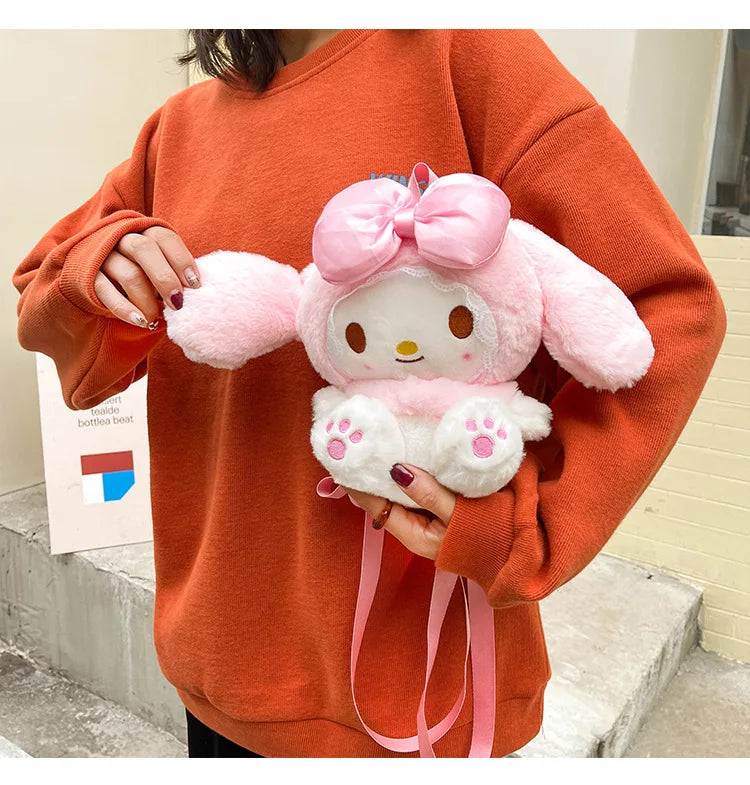 soft toy, 22cm Kawaii Sanrio Melody Plush Backpack, Cute Stuffed Animals Dolls Toys,  Plushie Bag Anime Cartoon Shoulder Backpacks, Cartoon Cute My Melody Rabbit Plush Doll,  Girl Gifts - Toyigo