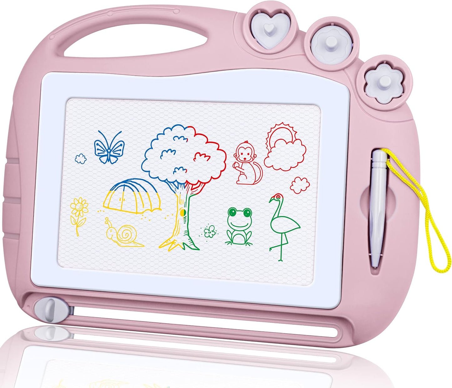 Magnetic Drawing Board Mini Travel Doodle, Erasable Writing Sketch Colorful Pad Area Educational Learning Toy for Kid, Toddlers, Babies with 3 Stamps and 1 Pen