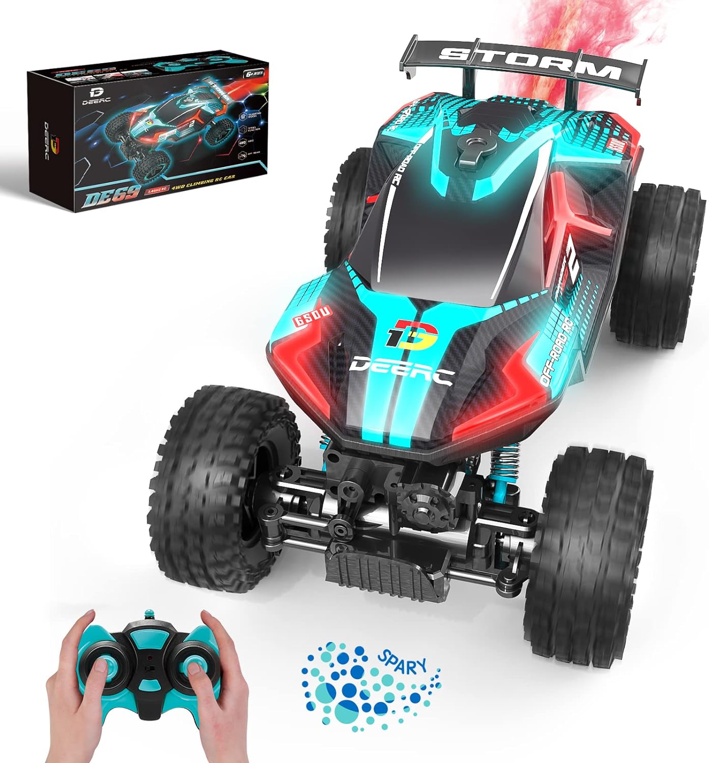 Remote Control Truck,  5 LED Light Modes, Dual Motors Off Road RC Car, 4WD Rock Crawler, Spray Water Mist, 35+ Min Play, Toy Vehicle for Boys Girls and Adults, with Spray and Light - Toyigo