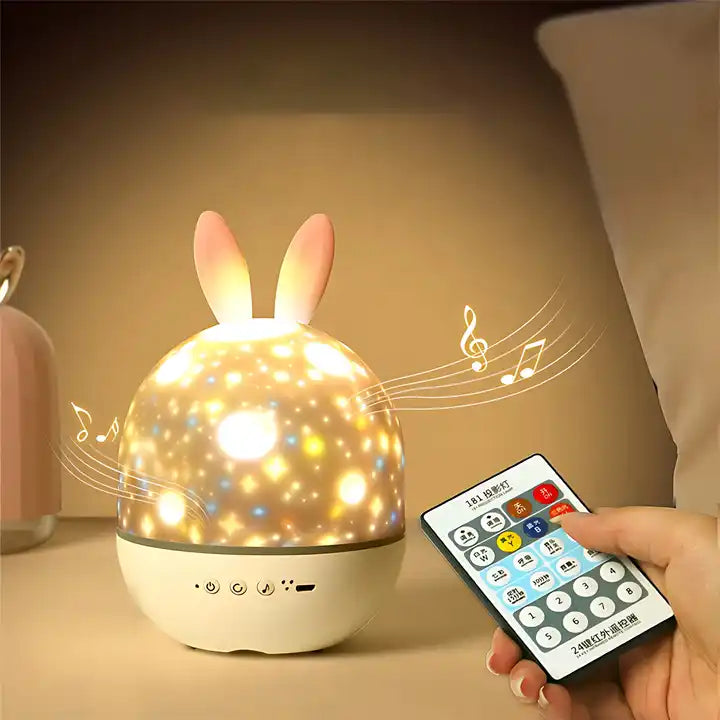 Multiple Themes Bluetooth Starry Night Projector Lamp | 8 Lullabies Spinning Stars Sleep Nursery Light with Remote Timer for Kids