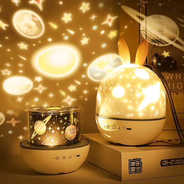 Multiple Themes Bluetooth Starry Night Projector Lamp | 8 Lullabies Spinning Stars Sleep Nursery Light with Remote Timer for Kids