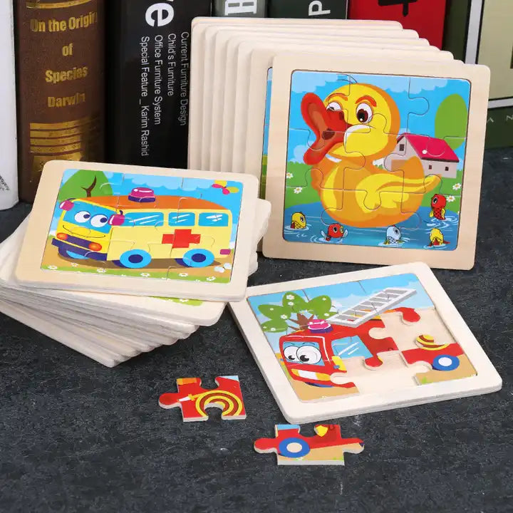 Wooden 3D Puzzles Montessori Educational Toys Classic Children Wood Jigsaw Puzzle Game for Boys and Girls