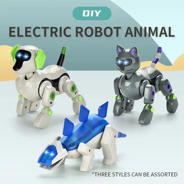 Electric DIY Assembly Pet Robot Toy - Intelligent Induction Mechanical Dog, Cat, and Dinosaur with Sound