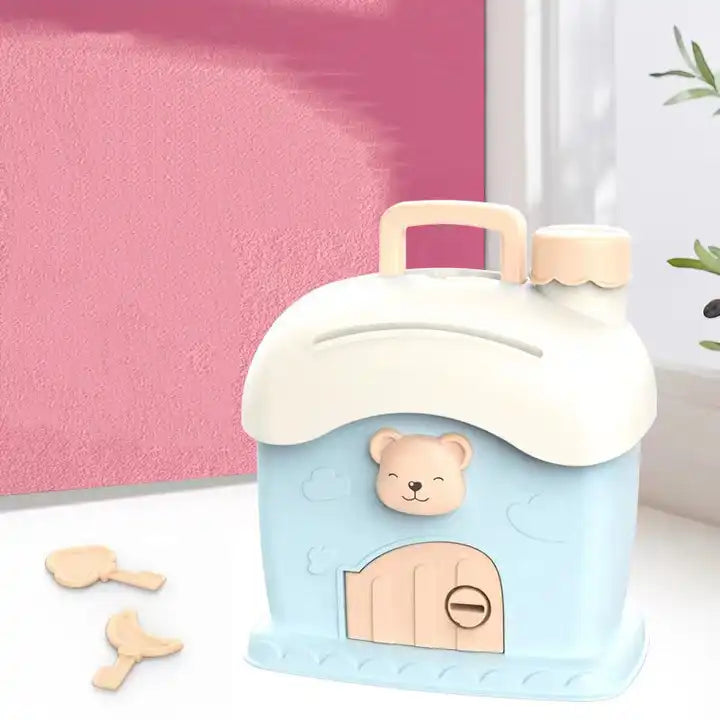 Cute Cartoon Little House Piggy Bank | Mushroom-Shaped Money Saving Box with Key | Children's Educational Gift