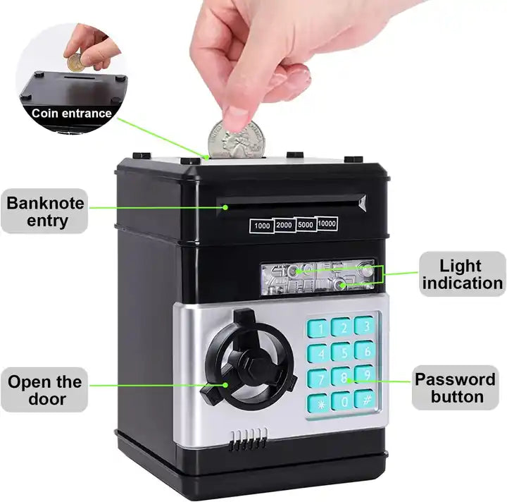 Mini ATM Auto Scroll Piggy Bank for Kids | Password-Protected Coin Saving Box