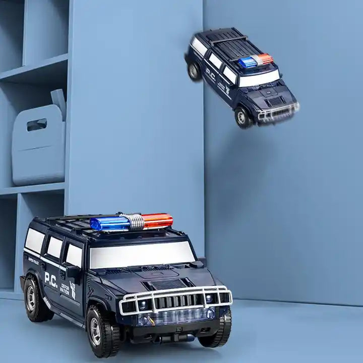 Remote-Controlled Deformed Police Car Toy - Acousto-Optic Universal Robot Vehicle with Music & Light Projection for Kids