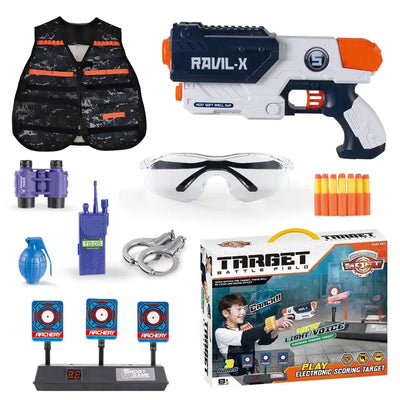 Boys' Gift Set: Plastic Police Foam Electric Shooting Toy Gun ? Army-Inspired Soft Bullet Weapons