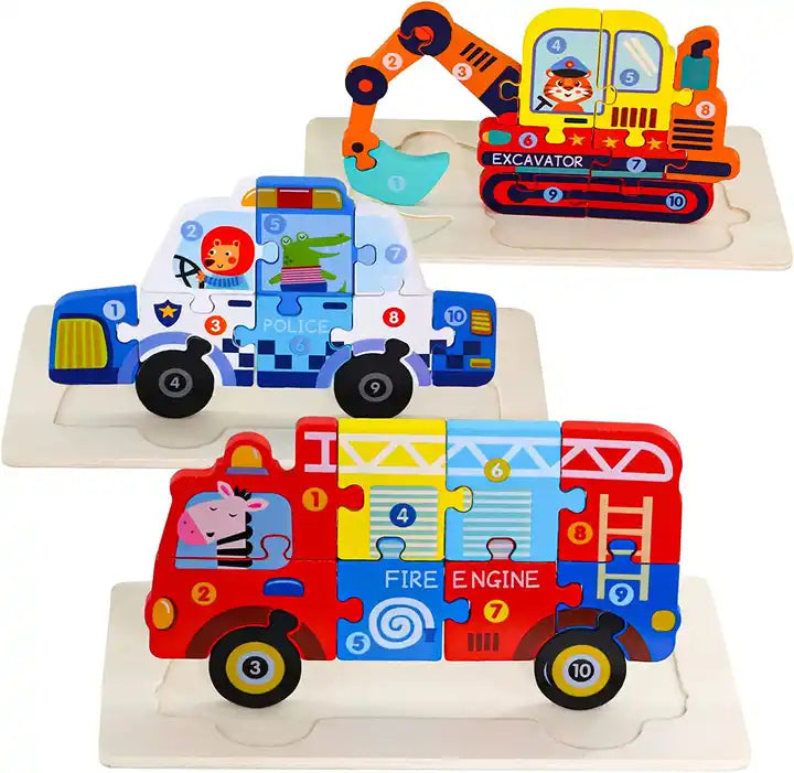 9-Piece Rectangular Cartoon Babies Montessori 3D Wooden Animal Puzzle Educational Gift for Kid