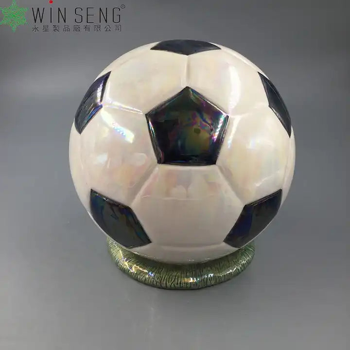 China Factory Directly Ceramic football shape Money box coin bank cute saving box for kids