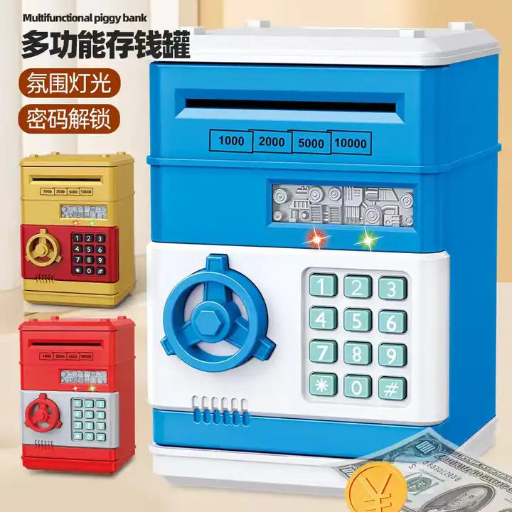 Large Capacity Children's Creative Password Unlock Mini Safe Toy | Automatic Roll Money Plastic Piggy Bank ATM