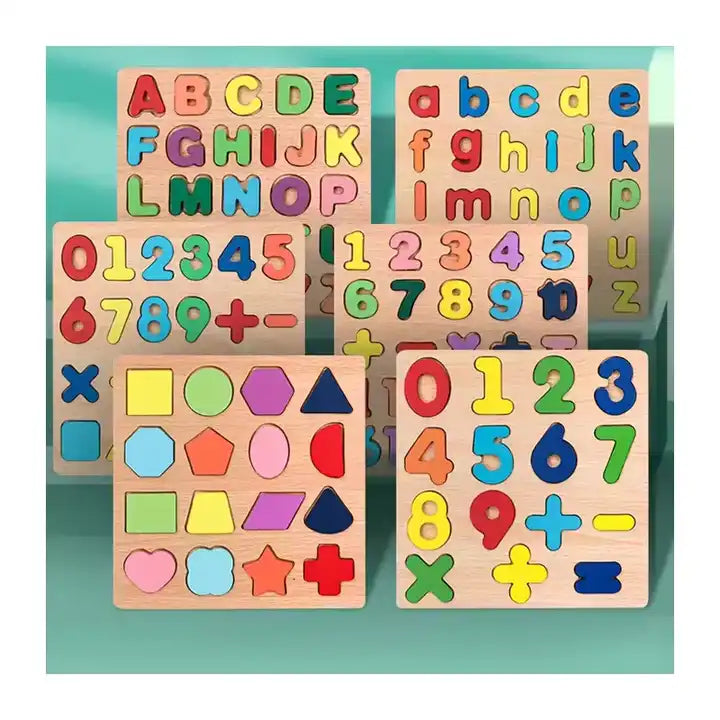 Wooden Alphabet Number 3D Learning Puzzle - DIY Montessori Early Educational Activity Boards Games for Kids, Boys & Girls