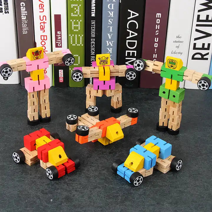 Wooden Car Deformation Wood Robot – Multifunctional DIY Children’s Early Education Educational Toy