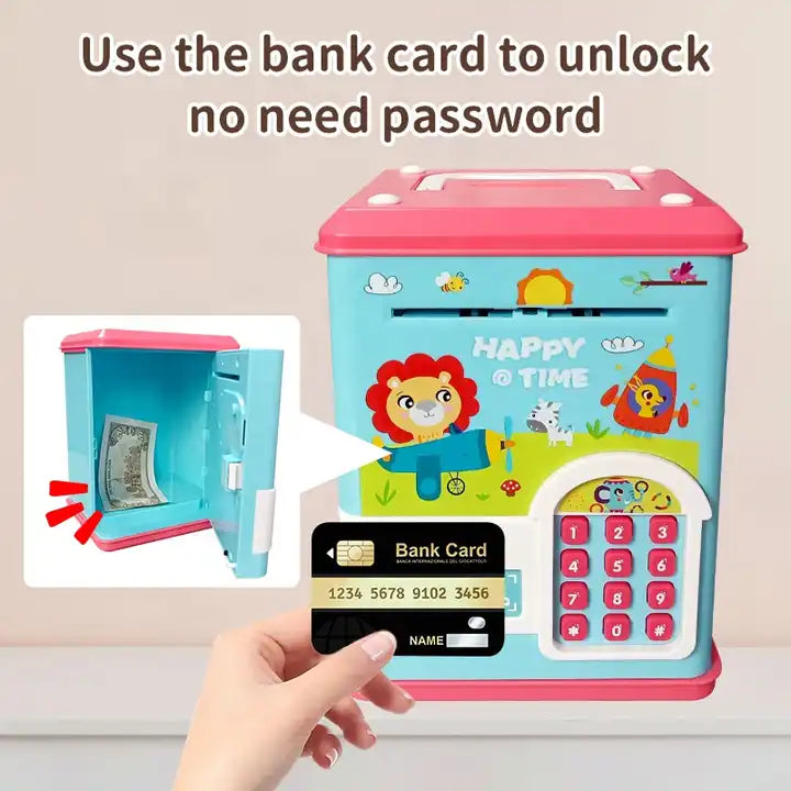 Face Recognition Fingerprint ATM Piggy Bank | Kids ATM Machine Bank with Auto-Rolling Cash, Password, and Bank Card