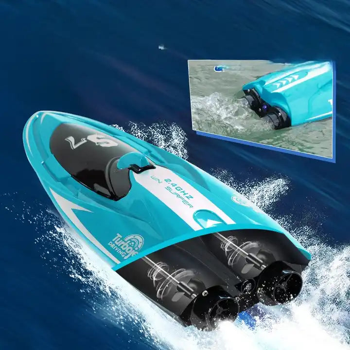 RC Racing Boat 2.4GHz Twin Turbojet Speedboat - Waterproof Electric Ship for Kids