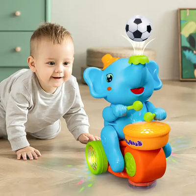 Dancing Musician Elephant Toy ? Electric Drum Toy with Music and Flashing Lights for Kids