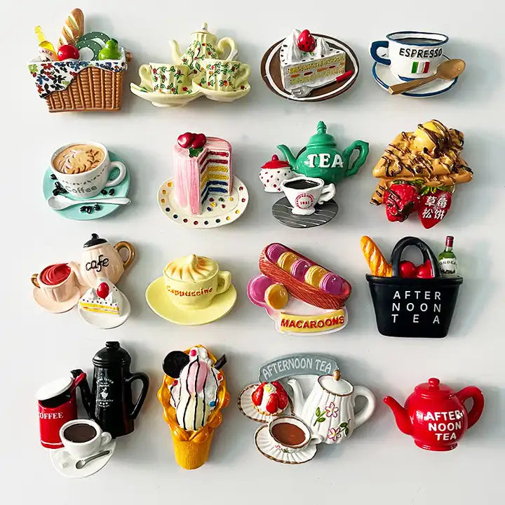 Creative Cartoon Resin Refrigerator Stickers Three-Dimensional Fridge Magnet Afternoon Tea Food