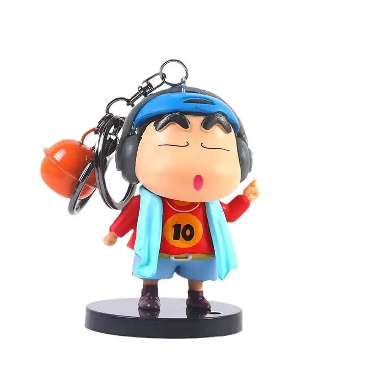 Crayon Shin-chan 3D Figure Keychain Set | 6PCS Anime Accessories | 8CM Plastic Keyrings Model Toy Dolls