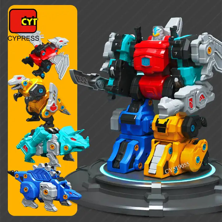 4-in-1 Transforming Dinosaur Toy - Screw Assembly Robot Car Deformation Toy for Kids