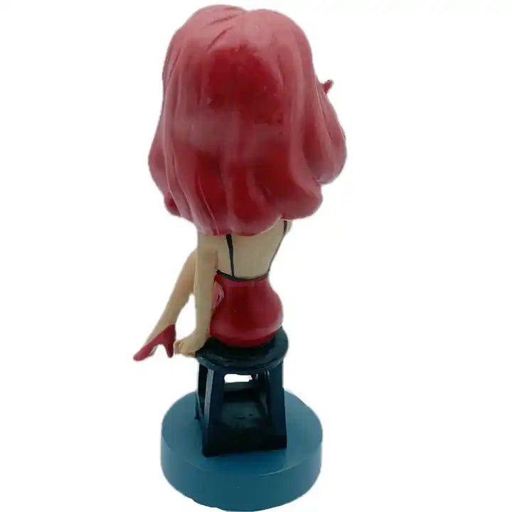 Creative Resin Decorative Home Art Gift - Sexy Red Haired Girl Bobble Head Statue