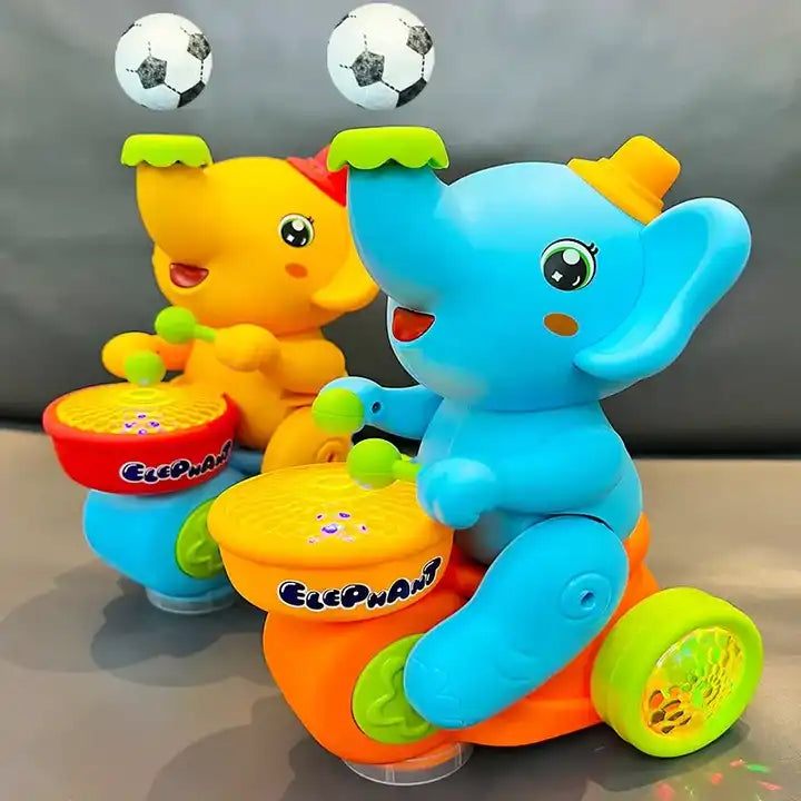 Dancing Musician Elephant Toy ? Electric Drum Toy with Music and Flashing Lights for Kids