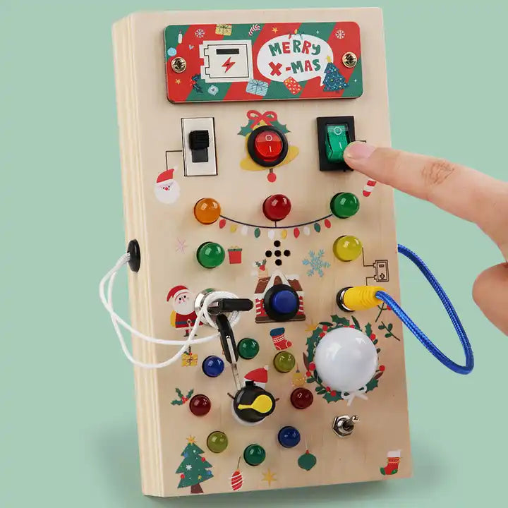 LED DIY Wooden Busy Board | Montessori Educational Toys for Hands-On Learning | Interactive Busy Board for Kids