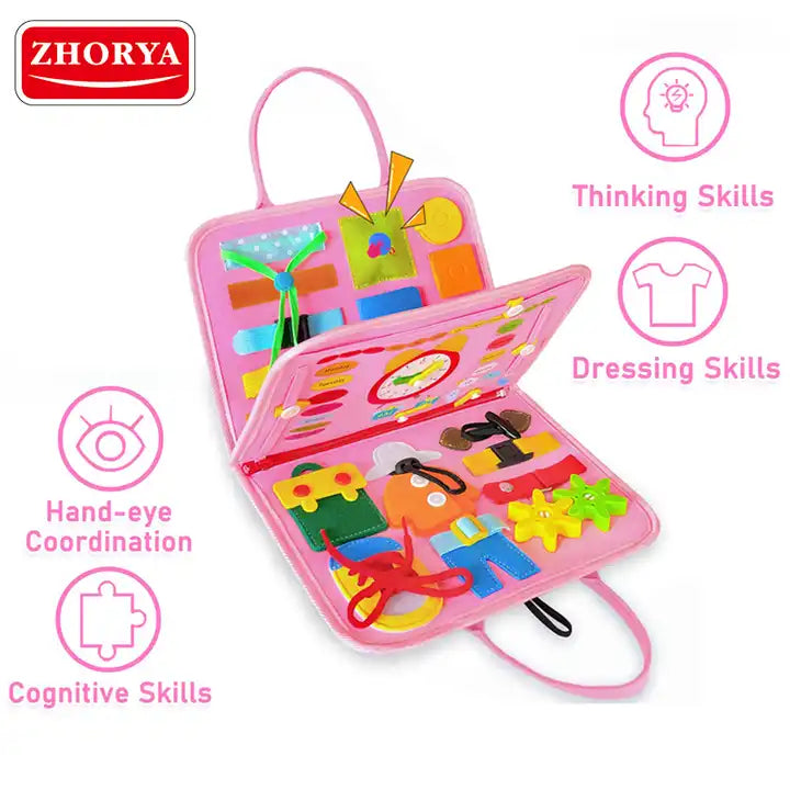 Zhorya Busy Board ? Certified Autism Sensory Toy Bag Design | Montessori Activity Board for Toddlers