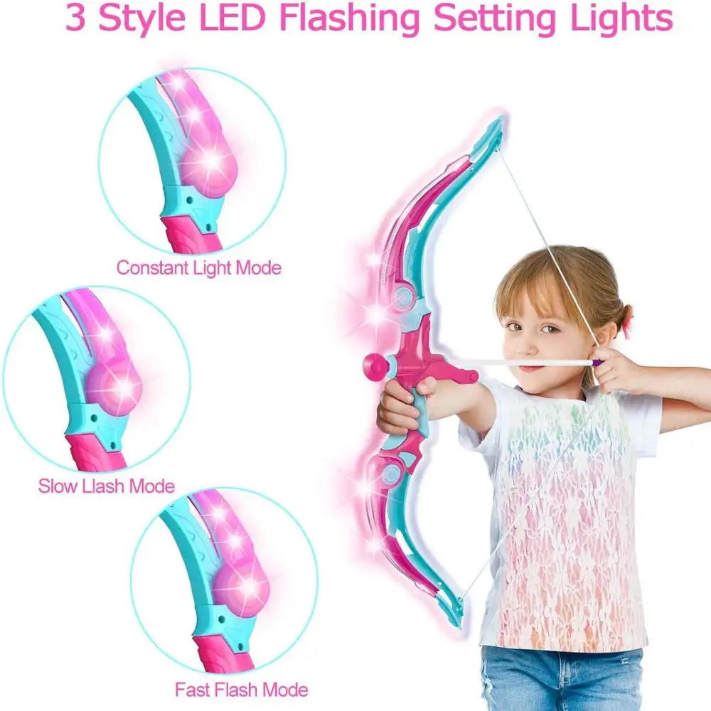 Outdoor and Indoor Hunting Game Plastic Bow and Arrow Toys | Archery Set with LED Lights & 3 Suction Cup Arrows for Kids