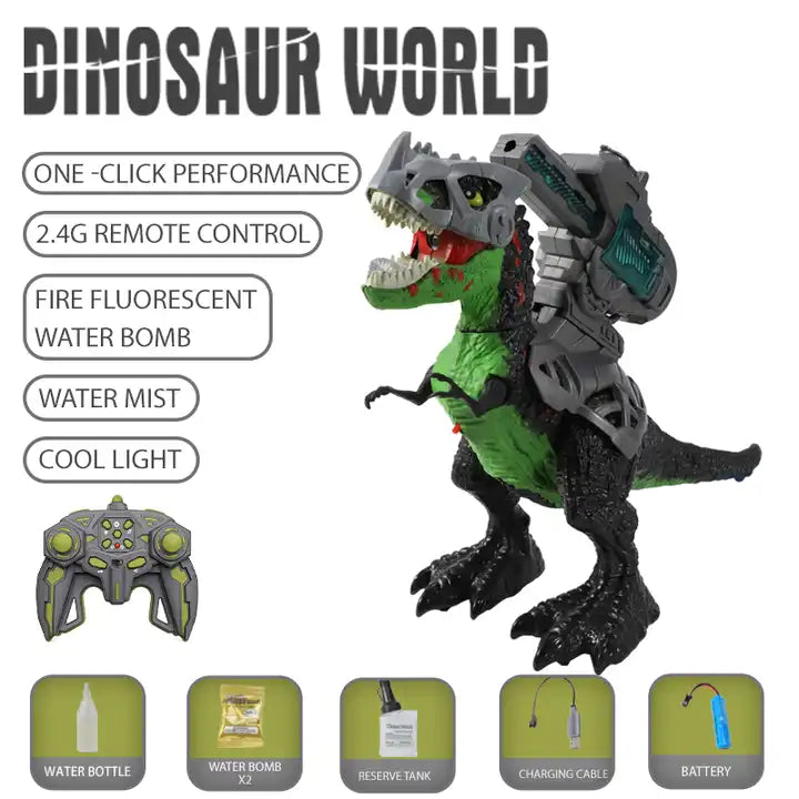 2.4G RC Dinosaur Toy with Water Ball Spray | Multi-functional Remote Control Animal for Kids (Ages 3+)