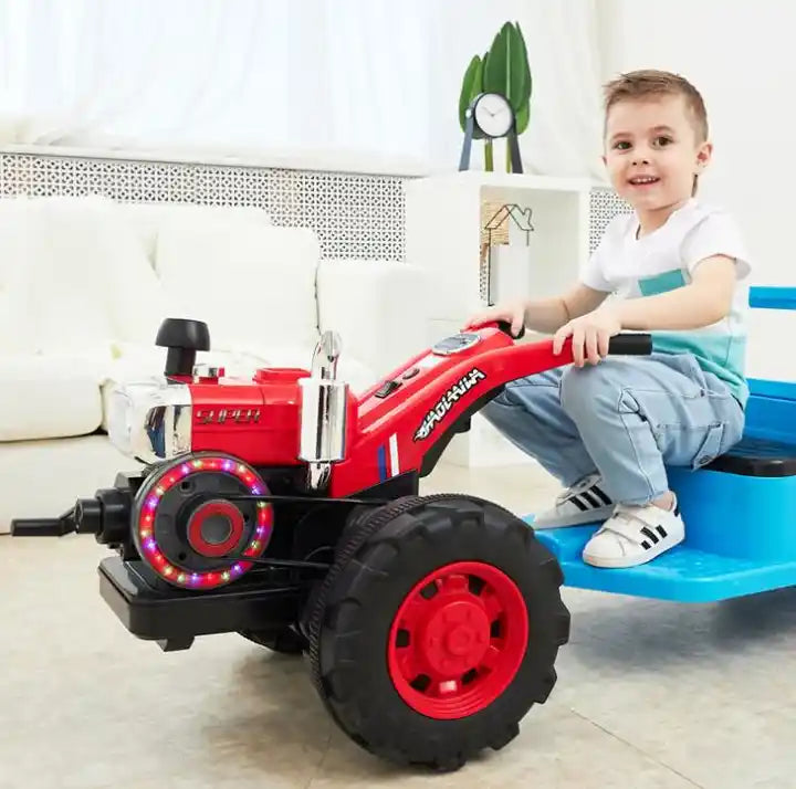 12V Electric Kids Ride-On Car - Plastic Tractor Toy for Children