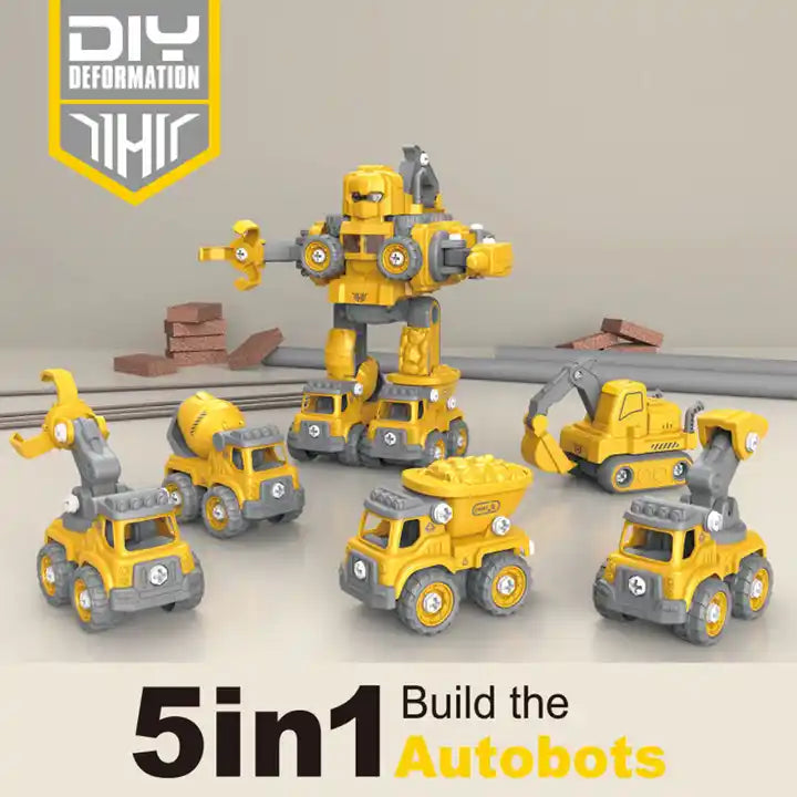 5 In 1 DIY City Assembly Deformation Car Toy – Plastic Transform Engineering Robot Truck for Kids