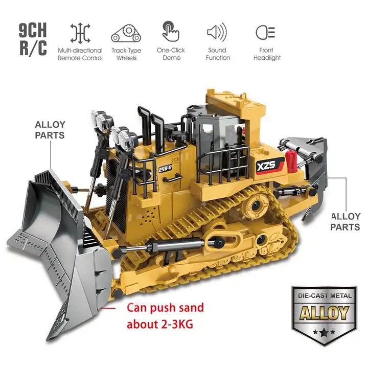 Samtoy 2.4G 1:24 Model RC Bulldozer - 9 Channel Engineering Construction Vehicle with Lights