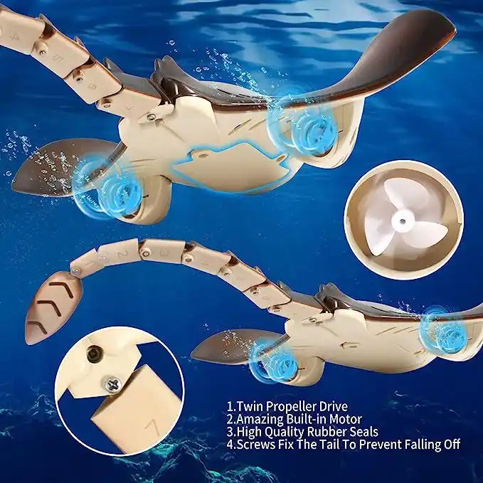 Interactive Electric Manta Ray Toy - 2.4G Wireless Waterproof RC Swimming Fish for Kids Ages 5+